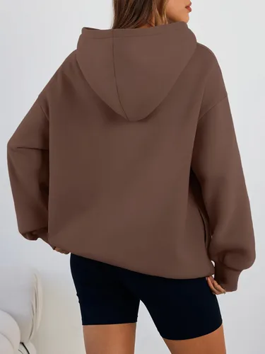 Vista 4 de Trendy Queen Sudaderas con capucha de gran tamaño para mujer, cómodas sudaderas de otoño a la moda 2025, trajes casuales de forro polar con bolsillos