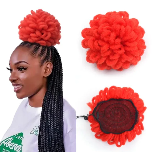 Vista 9 de Moños de Cola de Caballo con Cordón Negro Marrón Loc para Mujeres Negras Moño Rizado de Pétalo Loc Cola de Caballo de Rastas Trenzas Faux Locs Moño