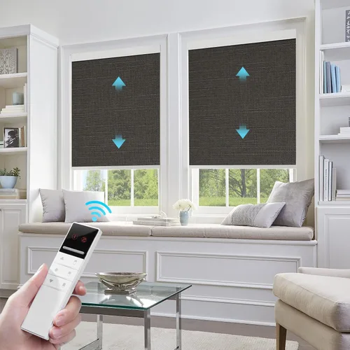 Vista 11 de ZSTARR Persianas opacas motorizadas para ventana con control remoto, persianas enrollables recargables con cenefa, tamaño personalizado (beige)