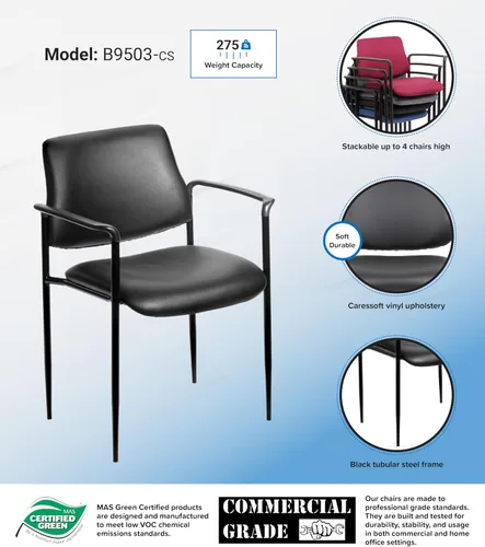Vista 7 de BOSS Silla apilable de diamante con respaldo cuadrado con brazo en negro Caressoft