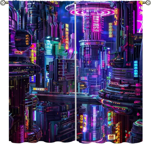 Vista 12 de Cortinas de juego Cool Space Galaxy Game Controller Tech Circuit Board Cosmic Rod Pocket Tratamientos de ventana para niños, dormitorio, habitación