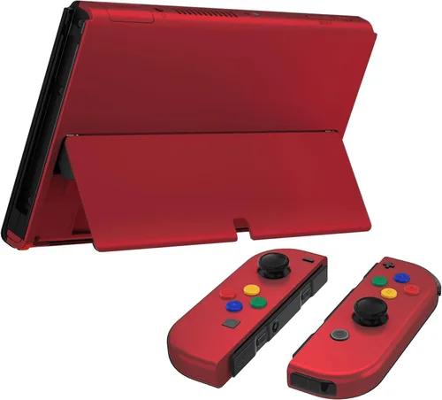 Vista 7 de eXtremeRate Vampire Red Soft Touch - Juego completo de carcasa para Nintendo Switch OLED, placa trasera de consola de repuesto y soporte de metal