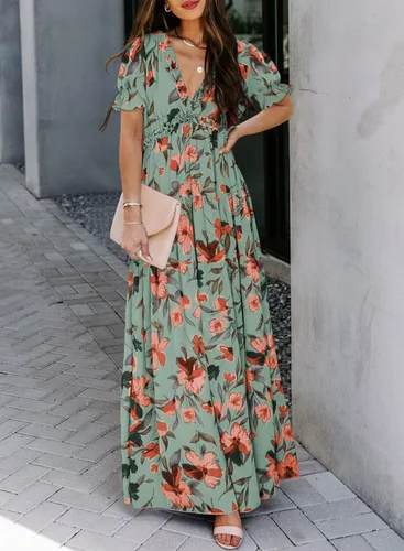 Vista 2 de BLENCOT Vestido casual bohemio con cuello en V profundo para mujer