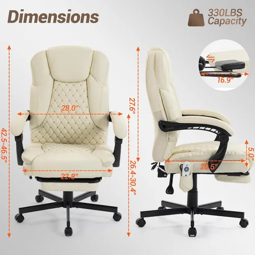 Vista 3 de Silla de oficina de masaje con reposapiés, sillas ejecutivas de calefacción por vibración de 6 puntos, silla ejecutiva ergonómica para oficina