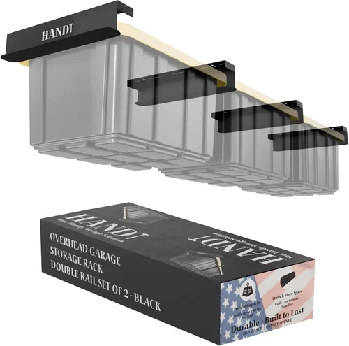 Vista 12 de Estante de almacenamiento de garaje con base en Estados Unidos, rieles de techo de metal resistente conectables, sistema de estantería