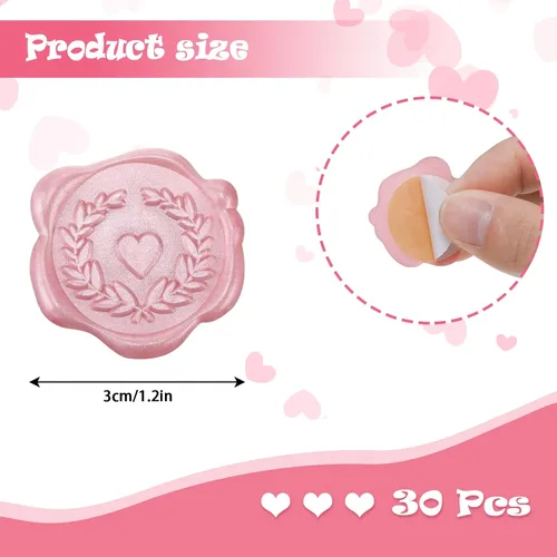 Vista 2 de Calcomanías de sello de cera, calcomanías en relieve de corazón para boda, matrimonio, compromiso, sobre, tarjeta de invitación, baby shower