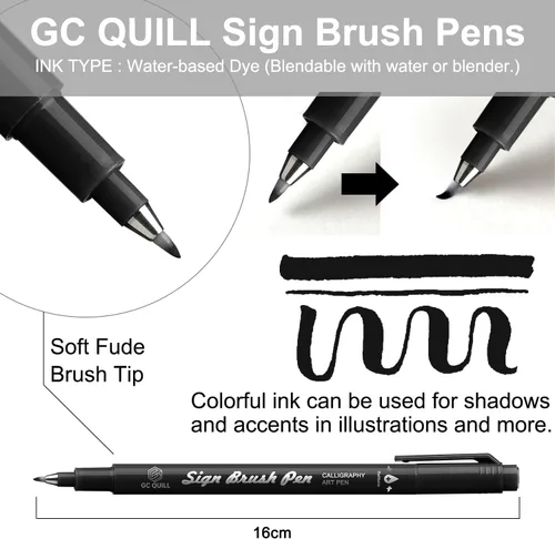 Vista 2 de Fudenosuke GC-SB16 - Bolígrafo de pincel para caligrafía, 16 colores, para letras a mano, caligrafía, dibujo, escritura, diario
