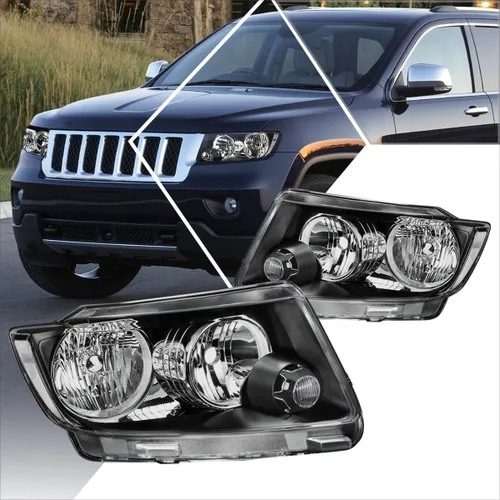 Vista 8 de PM PERFORMOTOR Conjunto de 2 faros halógenos compatibles con Jeep Grand Cherokee 11-13, carcasa negra, esquina ámbar