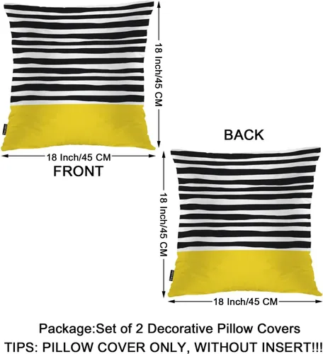 Vista 6 de Swono Juego de 2 fundas de almohada decorativas para el hogar de 18 x 18 pulgadas, diseño abstracto de color negro y amarillo, para sala de estar