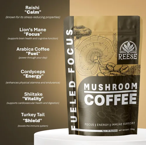 Vista 2 de Café orgánico de hongos – Enfoque alimentado con Reishi, melena de león, cordyceps y cola de pavo – Alivio del estrés, salud cerebral, energía