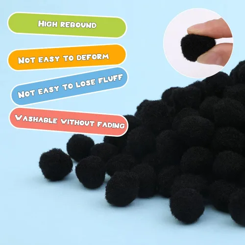 Vista 3 de MORFEN 150 pompones, pompones negros de 1 pulgada, bolas de pompón mullido, pequeños pompones para manualidades, proyectos de manualidades