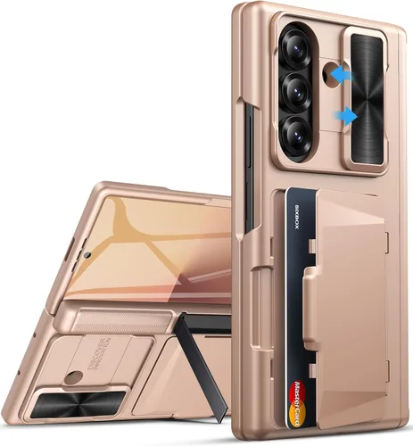 Vista 22 de Funda para Samsung Galaxy Z Fold 7 con Portarjetas, Integrado y Protector de Pantalla y Protección de Bisagra y Cubierta Deslizante para Cámara Negro