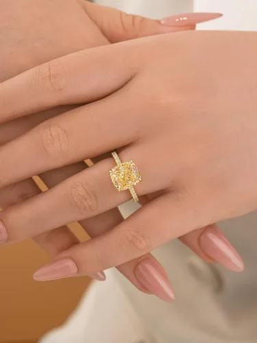Vista 19 de Anillo de compromiso de corte cojín de 4 quilates para mujer, piedra blanca/amarilla grado 5A, circonita cúbica S925, plata, amarillo/blanco/oro rosa