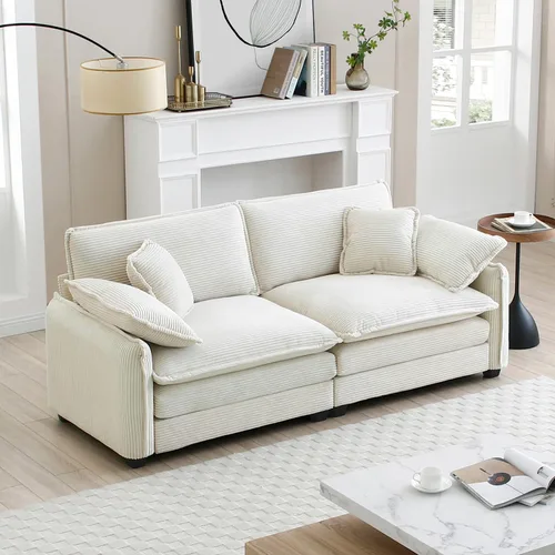 Vista 149 de Sofá Loveseat Grande en Beige y Blanco de 194.8 cm, Sofás Seccionales de 2 Plazas Grandes para Sala de Estar, Sofá Seccional Modular de Tela