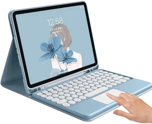 Vista 10 de Funda de Teclado Táctil para Galaxy Tab S6 Lite 10.4 pulgadas 2024/2022/2020 Funda de Teclado con Touchpad Teclado Desmontable Teclas Redondas