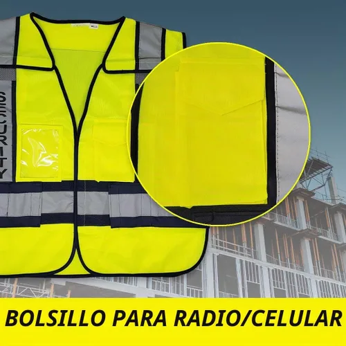 Vista 6 de VIEWBRITE Chaleco reflectante clase 2 para bomberos, color verde lima, chaleco de bomberos amarillo de alta visibilidad de 5 puntos