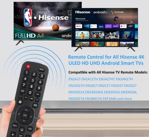 Vista 2 de Control remoto de repuesto para todos los televisores inteligentes Hisense 4K LED HD UHD (EN2A27), apto para Hisense Android Smart TV EN2A27
