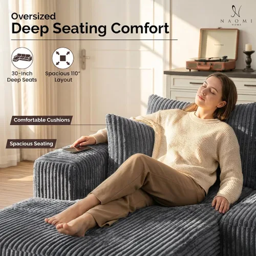 Vista 6 de Naomi Home Pamela - Sofá modular sin hueso de 110 pulgadas, color gris