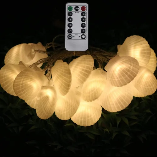 Vista 7 de Cadena de luces de concha, luz de carcasa de 5 pies con 10 LED, luces de cadena de conchas marinas alimentadas por pilas para Navidad, Halloween