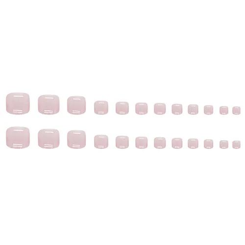 Vista 4 de Uñas postizas cuadradas rosadas brillantes a presión en los dedos de los pies, uñas cortas SWEKKE acrílicas para dedos de los pies, color rosa liso
