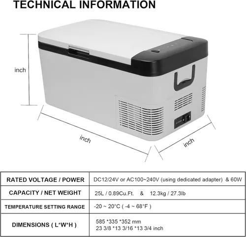 Vista 3 de Refrigerador portátil para automóvil, 12/24 V CC y 110-240 V CA (-4 °F ~ 68 °F) 25L/26 cuartos de galón, mini refrigerador para RV, furgoneta