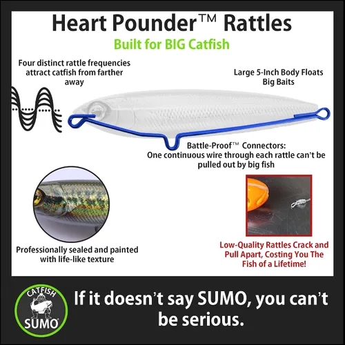 Vista 3 de Heart Pounder Catfish - Señuelo flotante para pesca de gato, clavija estilo dragón demonio para cebos de tamaño bruto, 5 pulgadas, paquete de 3