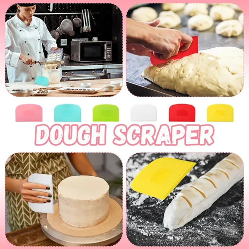 Vista 5 de Uiifan 24 piezas de raspador de banco de plástico con báscula flexible para pasteles, cortador de tartas, espátula de masa de pizza, herramienta