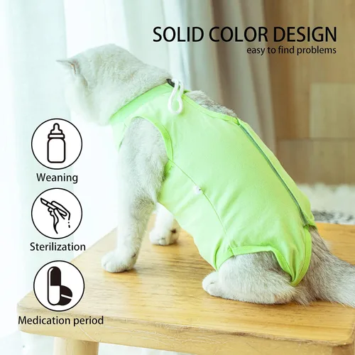 Vista 5 de Mameluco de gatito, traje de recuperación para gatos para heridas abdominales o enfermedades de la piel, después de una cirugía, usa heridas