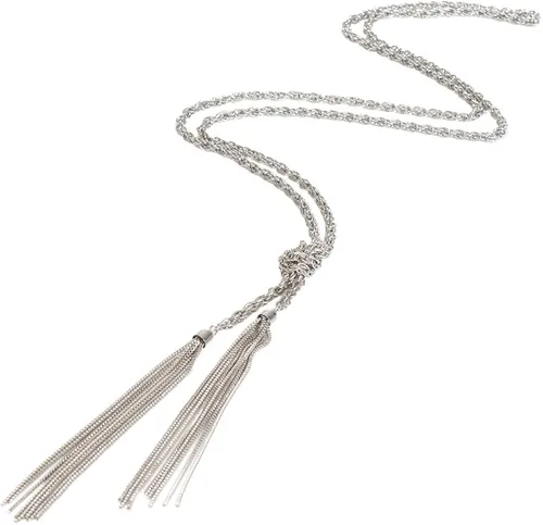 Vista 5 de Lariatneck larga borla collar con dije forma de Y Ajustable Nudo Cadena Borla Colgante para las mujeres