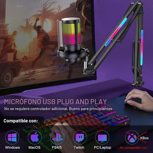 Vista 7 de KingSom Micrófono USB para juegos,Micrófono de condensador de cancelación