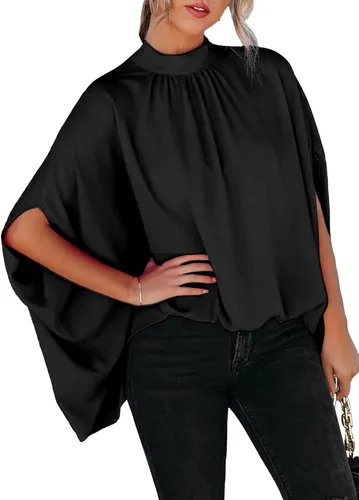 Vista 2 de LYANER Blusa de gran tamaño con cuello fruncido y nudo en la espalda para mujer