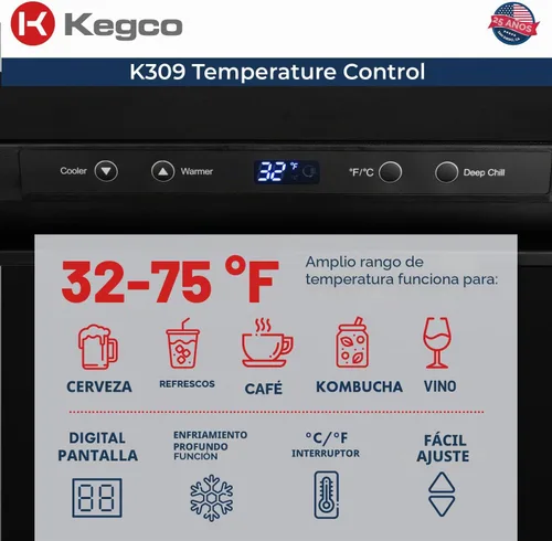 Vista 5 de Kegco K309B-2 doble grifo digital negro Kegerator