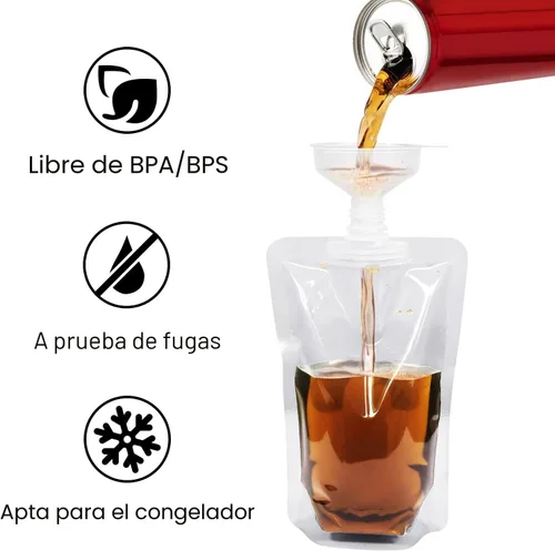 Vista 4 de Keon Bolsas de plástico a prueba de fugas, reutilizables, bolsas de jugo flexibles, sin BPA para viajes, deportes al aire libre, conciertos, eventos