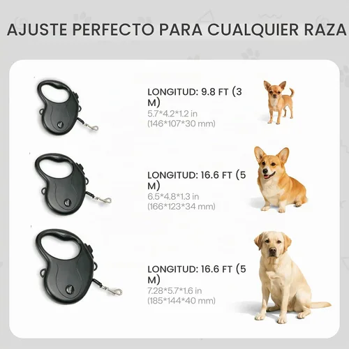 Vista 5 de Correa retráctil para perros pequeños de hasta 33 libras – 10 pies de largo manos libres plomo para perros – Correa reflectante resistente