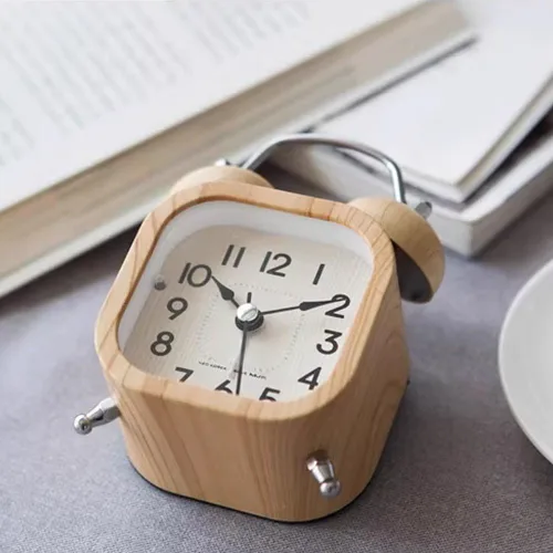 Vista 2 de Double Bell Alarm Clock, Vintage Alarm, Wood Grain Alarm Clock Bedside Wake Up Clock No Ticking Silent Alarm Clock with Backlight