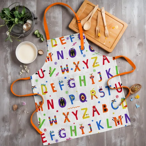 Vista 6 de SANDJEST Juego de delantal para niños con gorro de chef, regalos de delantal de cocina Alfabeto