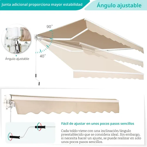Vista 2 de AECOJOY Toldo Retráctil para Patio de 8.2'×6.5' Sombra Solar Cubierta de Toldo Dosel para Patio Exterior Sunsetter Toldos de Terraza con Manivela