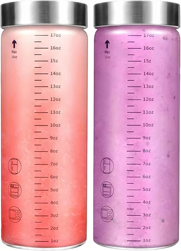 Vista 14 de Botellas de vidrio para jugo con tapas, botellas de agua de vidrio de boca ancha de 6 onzas para jugos, proteínas, batidos, leche, tapas de acero