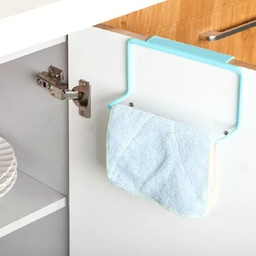 Vista 3 de Toallero de té para colgar sobre la puerta, soporte para colgar en la barra, organizador de rieles para baño, cocina, color azul