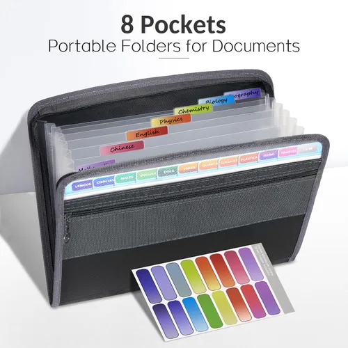 Vista 2 de Sooez - Organizador de archivos de acordeón con cierre de seguridad, carpeta expandible de 8 bolsillos con funda frontal para lápices, organizador