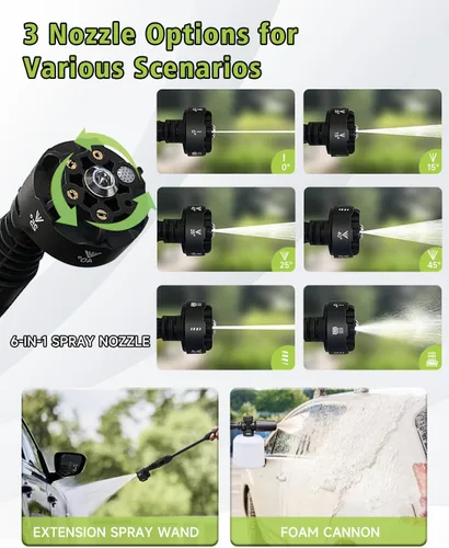 Vista 6 de Lavadora a presión portátil inalámbrica con adaptador de grifo - 2 paquetes de baterías 1200 PSI Lavadora de energía inalámbrica operada por batería