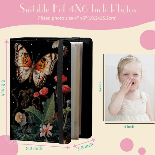 Vista 2 de Álbum de fotos de 4 x 6 pulgadas, capacidad para 60 fotos, cubierta de piel sintética, álbum de fotos con banda elástica fuerte, álbum de fotos