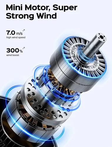 Vista 2 de Ventilador de mano portátil: refrigeración de alta velocidad, mini ventilador recargable por USB con batería de 4000 mAh, 12 horas de duración