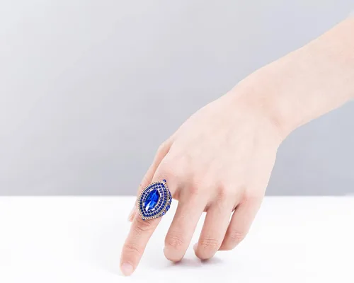 Vista 4 de Anillo de mujer - 1.260 in de gran tamaño chapado en oro antiguo estilo turco azul piedra preciosa anillo vintage joyería de las mujeres J0769BLUE
