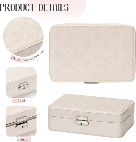 Vista 5 de Joyero de viaje en cuero acolchado, caja de joyería rectangular multifunción regalos de cumpleaños para mujer (morado)