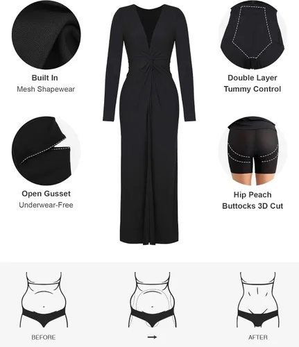 Vista 4 de Popilush Vestido formal de invierno con moldeador de cuerpo para mujer con control de abdomen