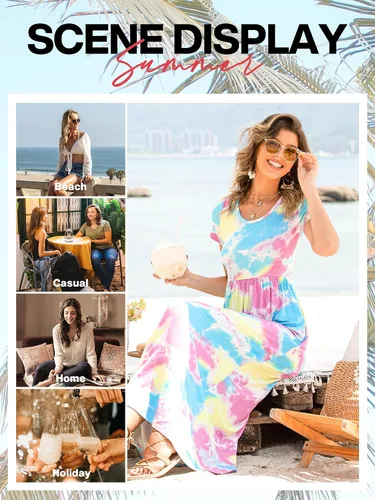 Vista 5 de VIISHOW - Vestidos largos para mujer, estilo casual, manga corta, con bolsillos