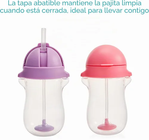 Vista 3 de Munchkin Vasos de pajita con peso para niños pequeños con tapa de clic, 10 onzas, paquete de 2, azul/verde