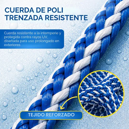 Vista 2 de Cuerda de seguridad para piscina - Divisor de carril flotante - 20 pies - Nylon 8 High Visibility Floats, Stainless Steel Hooks, Adjustable