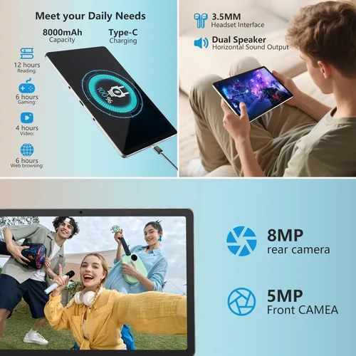 Vista 6 de Tablet Android 15 de 11 pulgadas con ranura para tarjeta SIM, tableta celular 4G, almacenamiento de 128 GB, 6 GB de RAM, Octa-Core, navegación